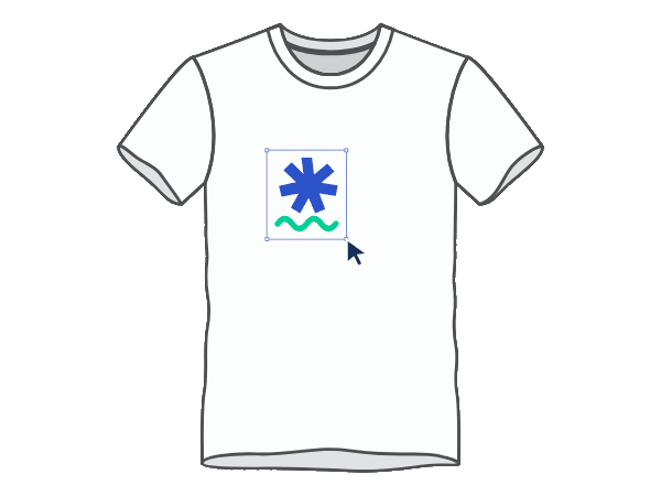 Un visuel est positionné et redimensionné sur un T-shirt dans l’éditeur