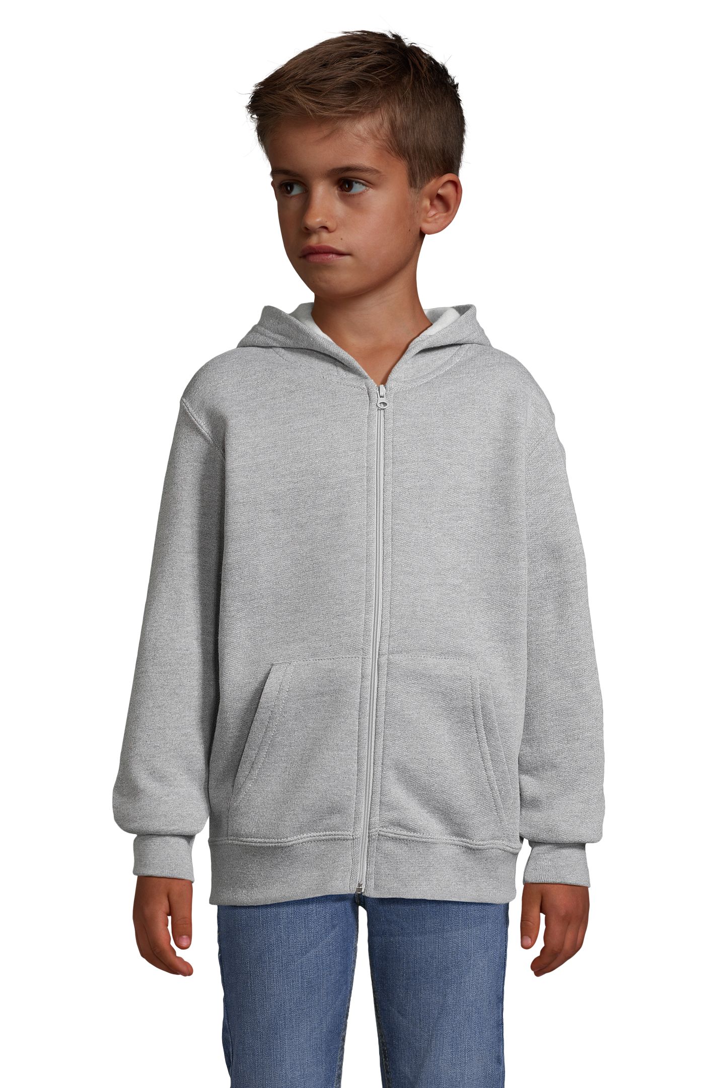 Sweat à capuche zippé pour enfants couleur pierre - 360 - MÉLANGE DE GRIS MOYEN