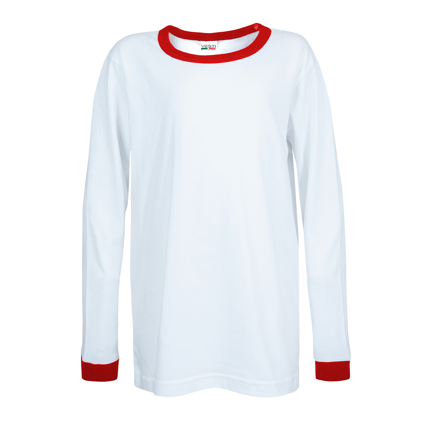 chemise à manches longues pour enfants  - 99RO - Blanc/Rouge