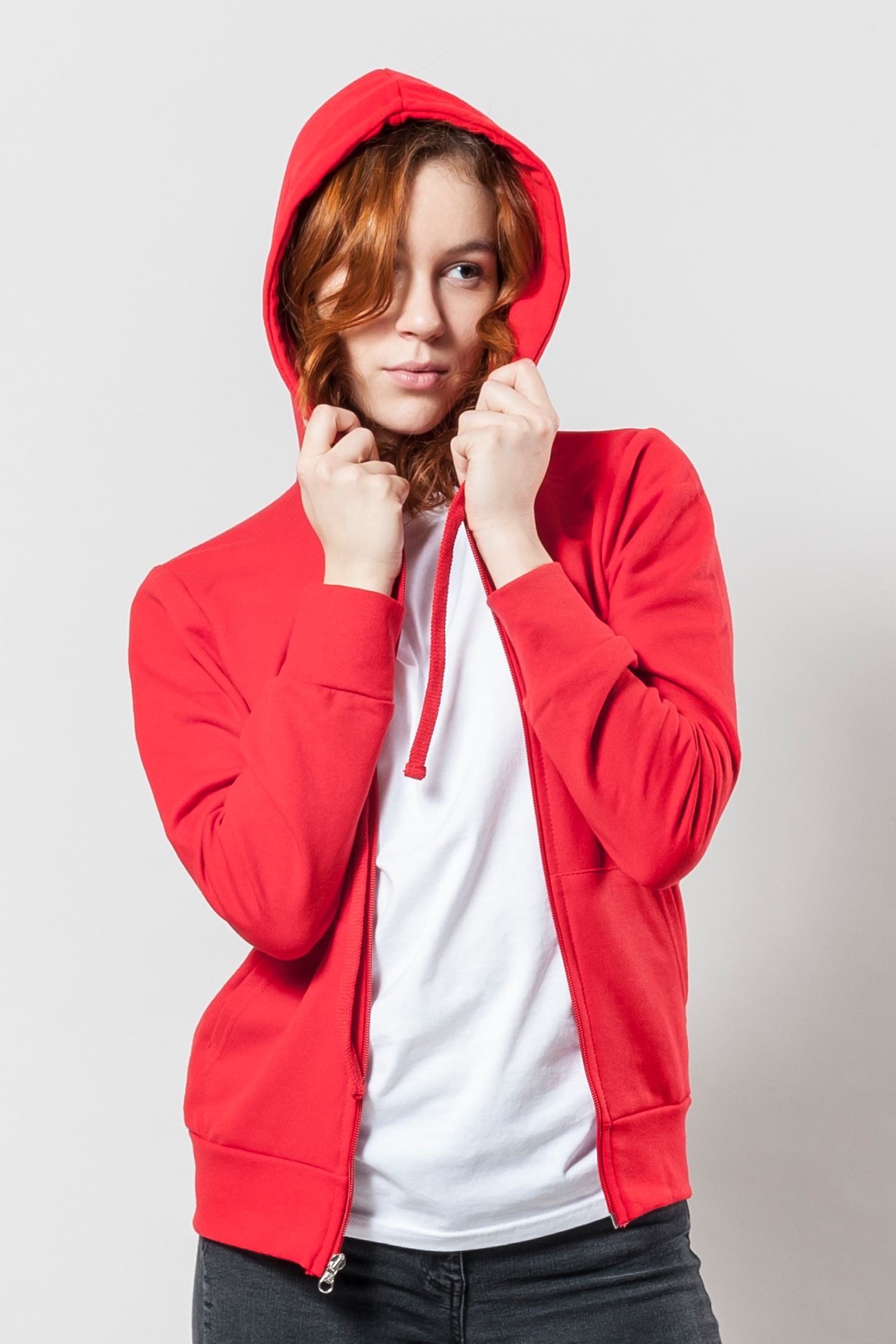 Sweat à capuche en molleton français pour femme avec fermeture éclair longue