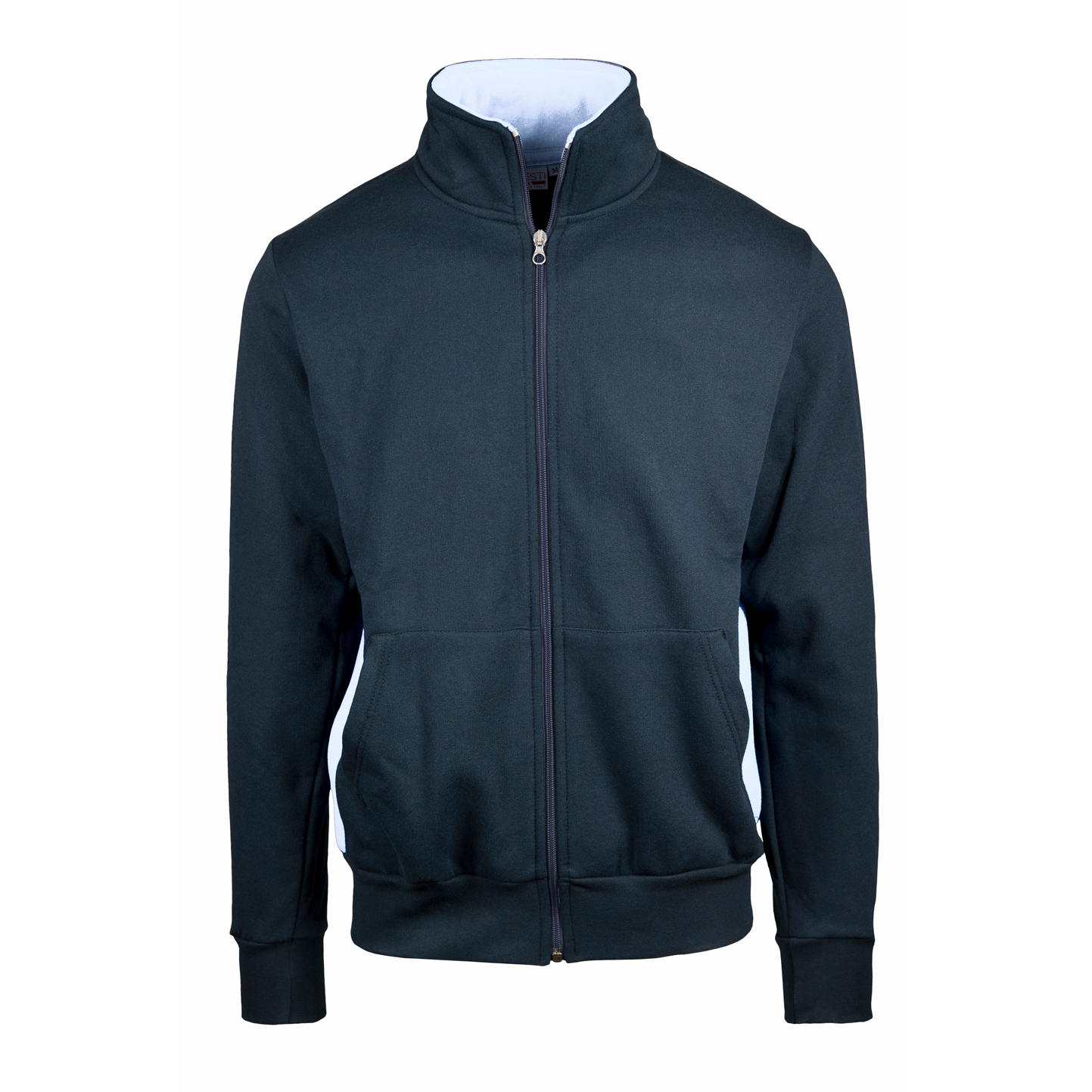Veste sweat-shirt longue zippée avec côtés contrastés - 1899 - Bleu/Blanc