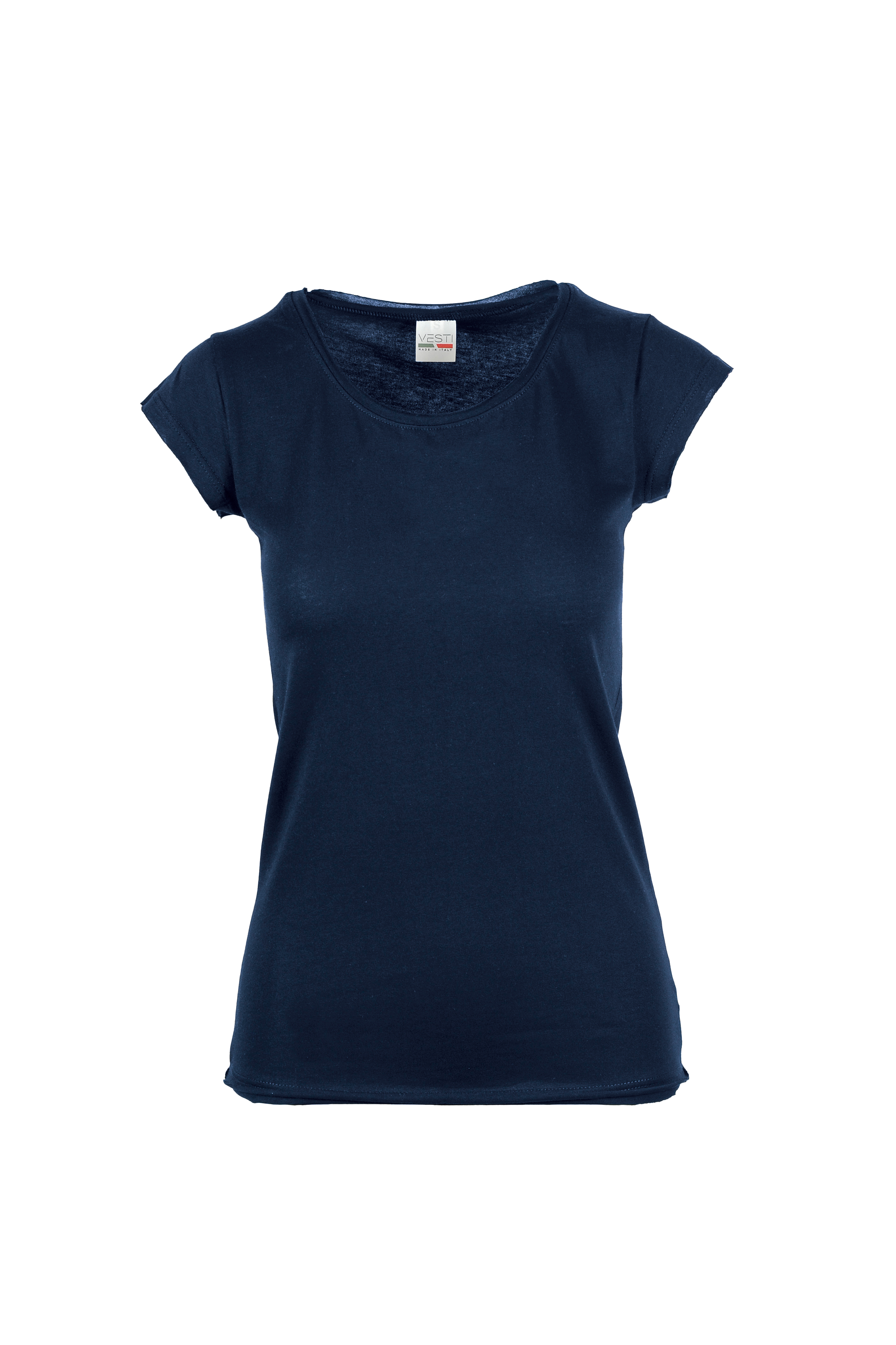 Damestrui met ronde hals, korte mouwen en onafgewerkte randen - NY - Marineblauw