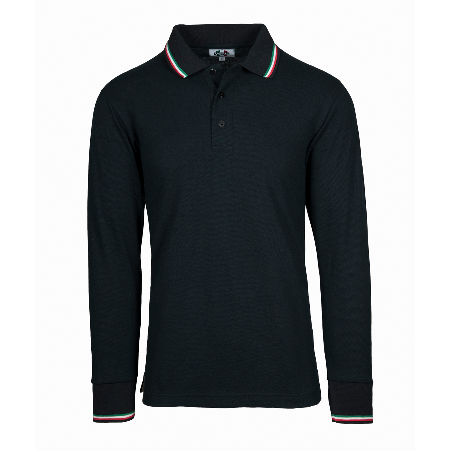Polo à manches longues en piqué d'Italie - 12E - Noir ECO