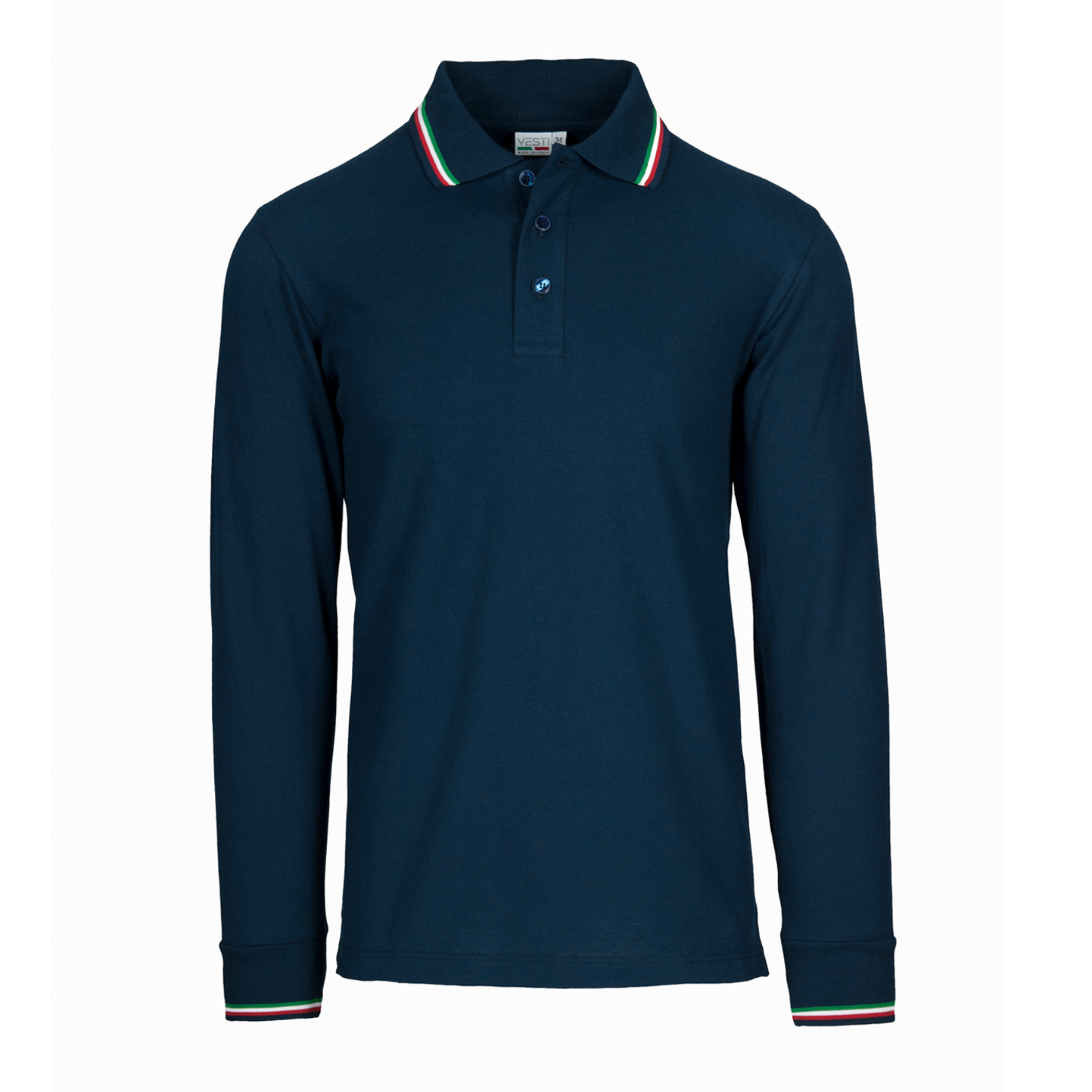 Polo à manches longues en piqué d'Italie - 18E - Bleu ECO