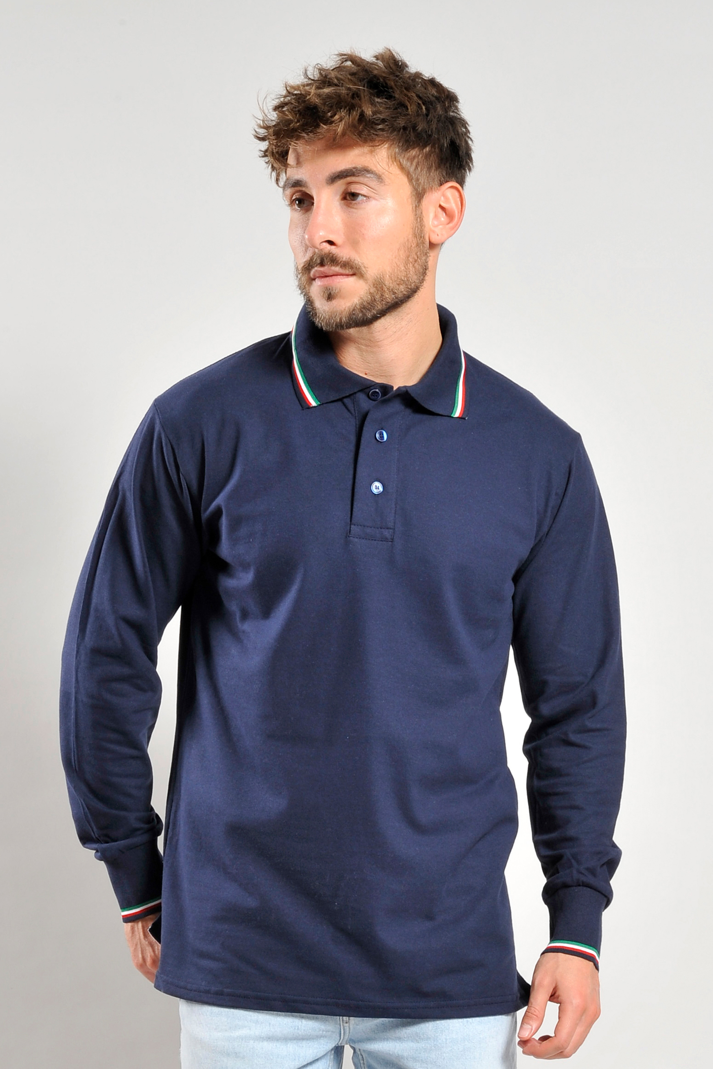 Polo à manches longues en piqué d'Italie