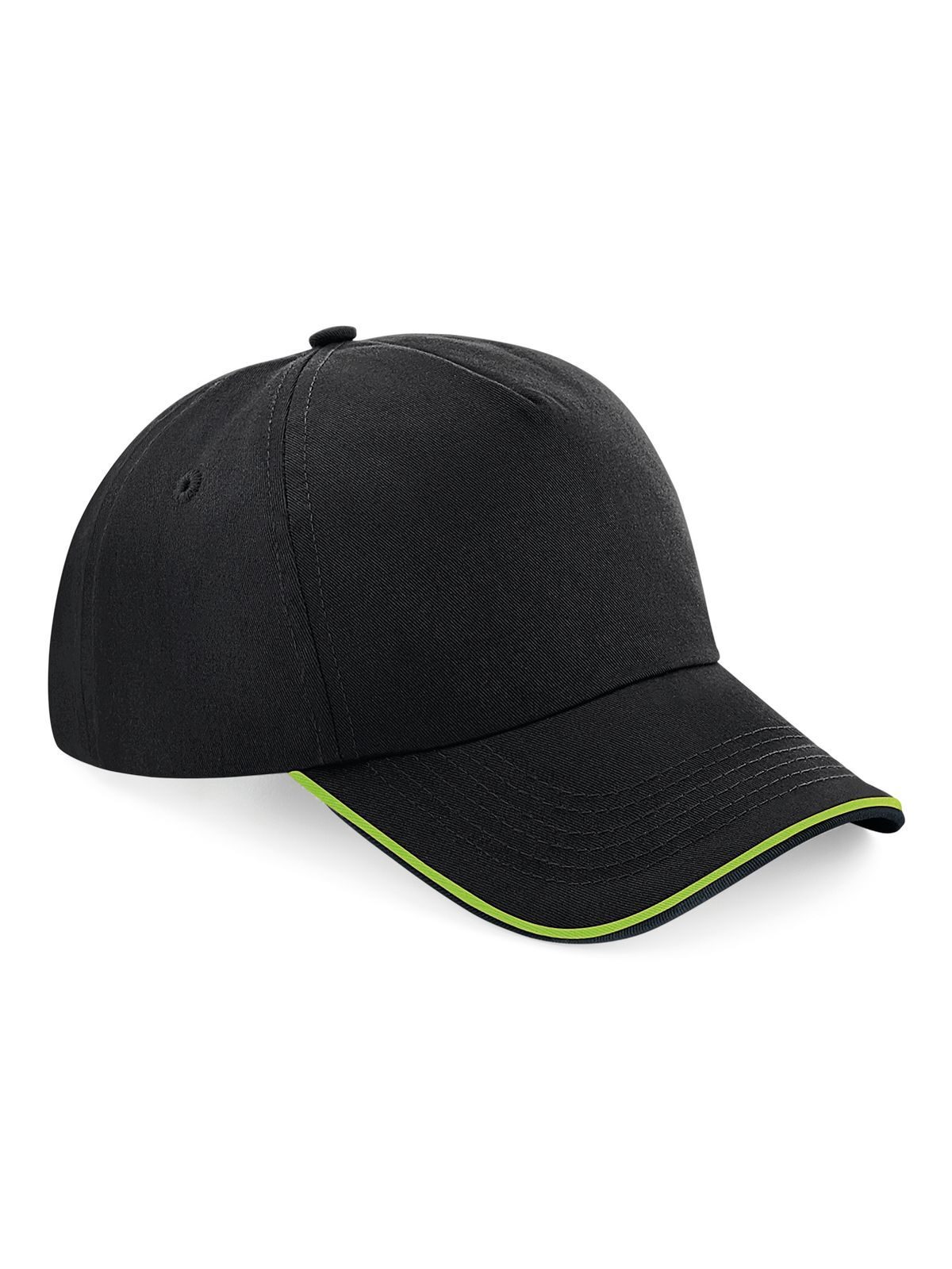 Authentieke 5-panel pet - Afgewerkte klep - BLKL - Zwart/Limegroen