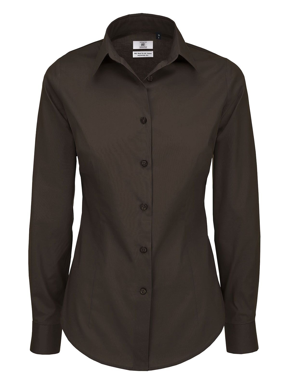 Chemise femme manches longues en popeline noire à nouer avec élasthanne - CB146 - Grain de café