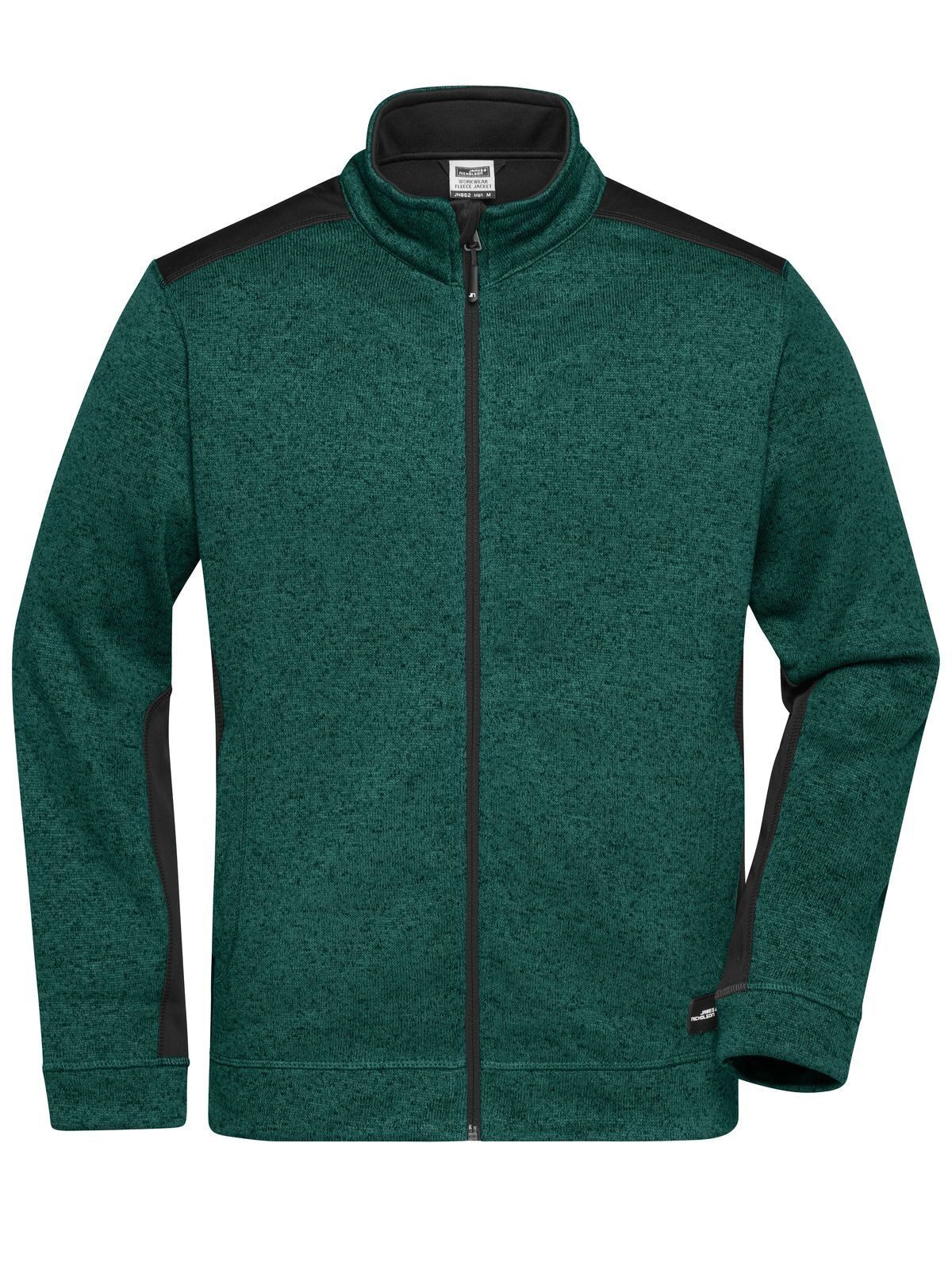 Gebreide fleece werkjas voor heren -STERK- - DGMBL - DONKERGROENE MELANGE - ZWART