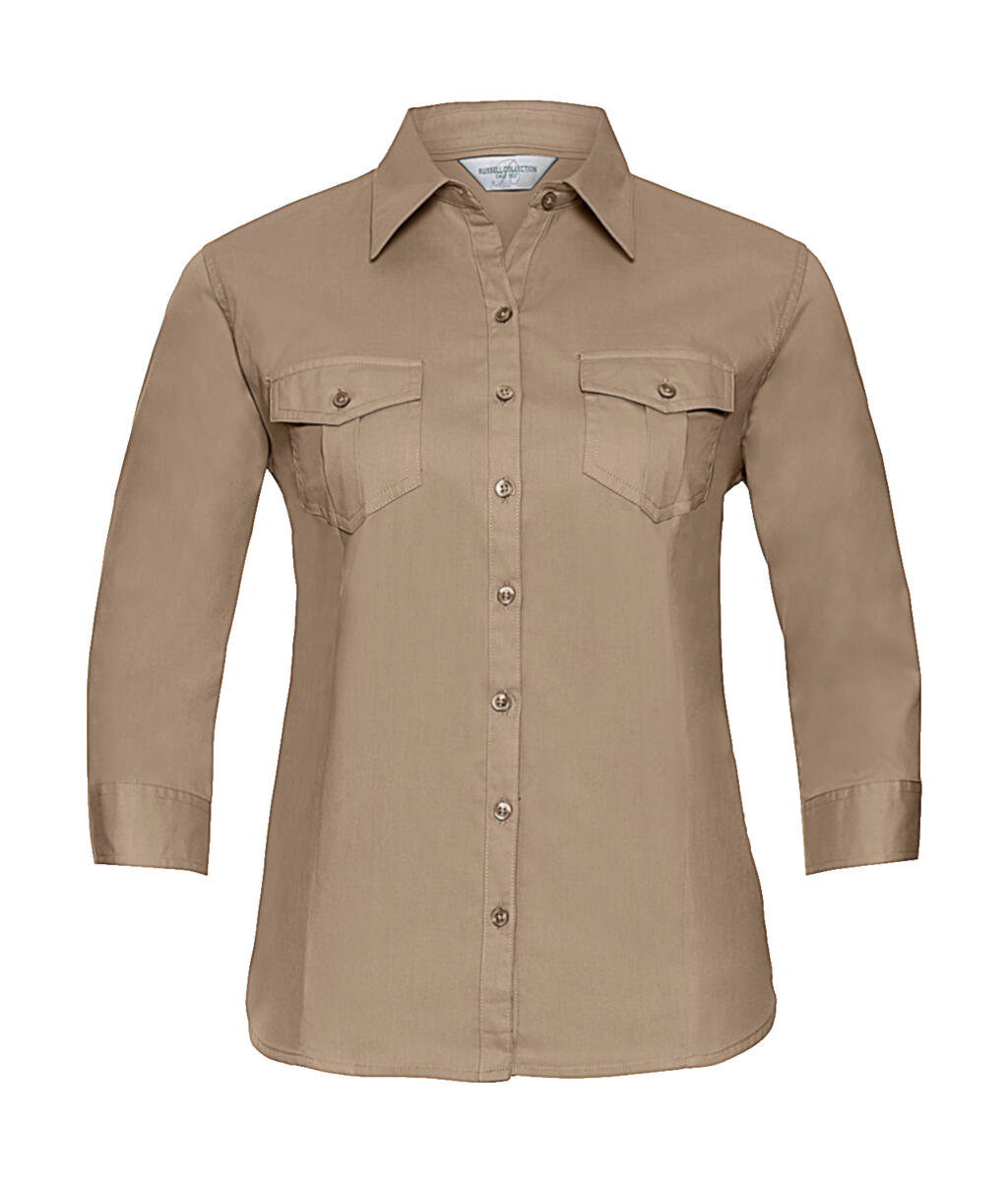 Damesblouse met 3/4 mouwen en manchetten - 3M - Khaki
