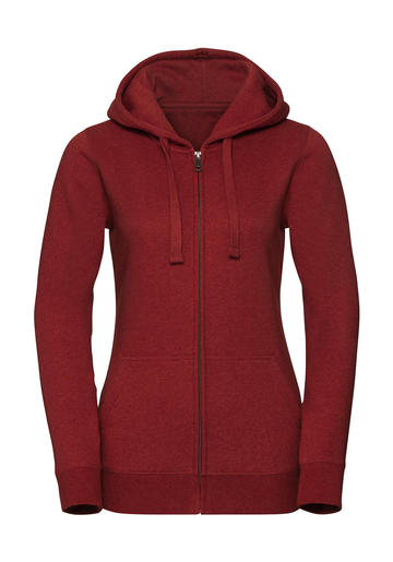 Authentieke Melange dames sweater met capuchon en ritssluiting - BM - Baksteenrood melange