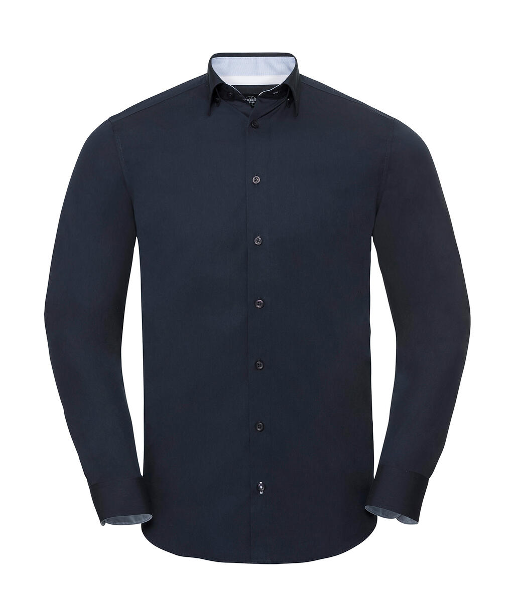 Chemise extensible ultime contrastée à manches longues - NB - Bleu marine vif/Bleu Oxford/Blanc