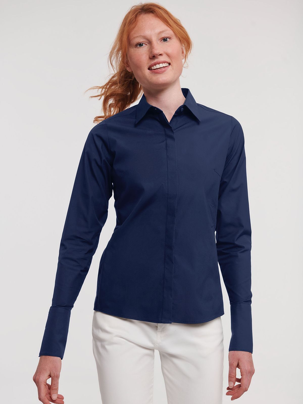 Damesoverhemd met lange mouwen, getailleerd model en ultieme stretchstof
