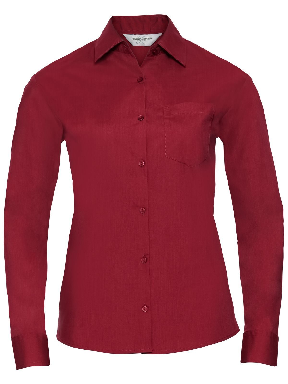 Damesoverhemd met lange mouwen, klassiek model, gemaakt van polykatoenen poplin - CR - Klassiek rood