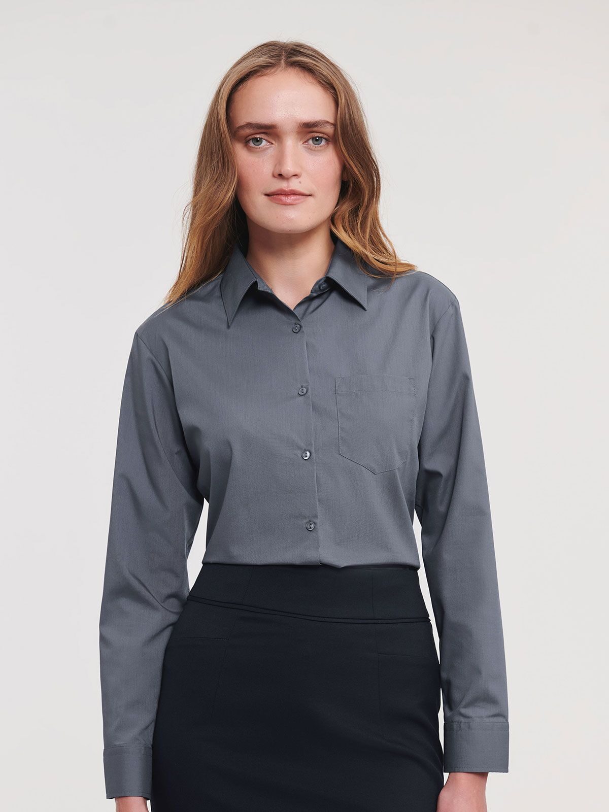 Damesoverhemd met lange mouwen, klassiek model, gemaakt van polykatoenen poplin