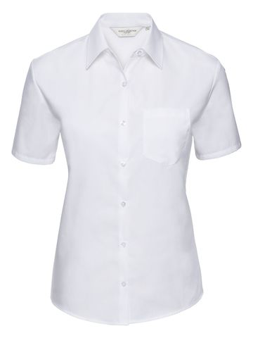 Chemise en popeline de pur coton à manches courtes - 30 - Blanc