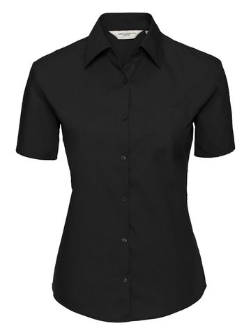 Chemise en popeline de pur coton à manches courtes - 36 - Noir