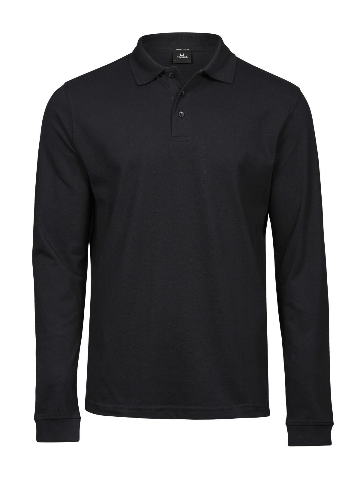 Luxe stretch polo met lange mouwen voor heren - BLK - Zwart