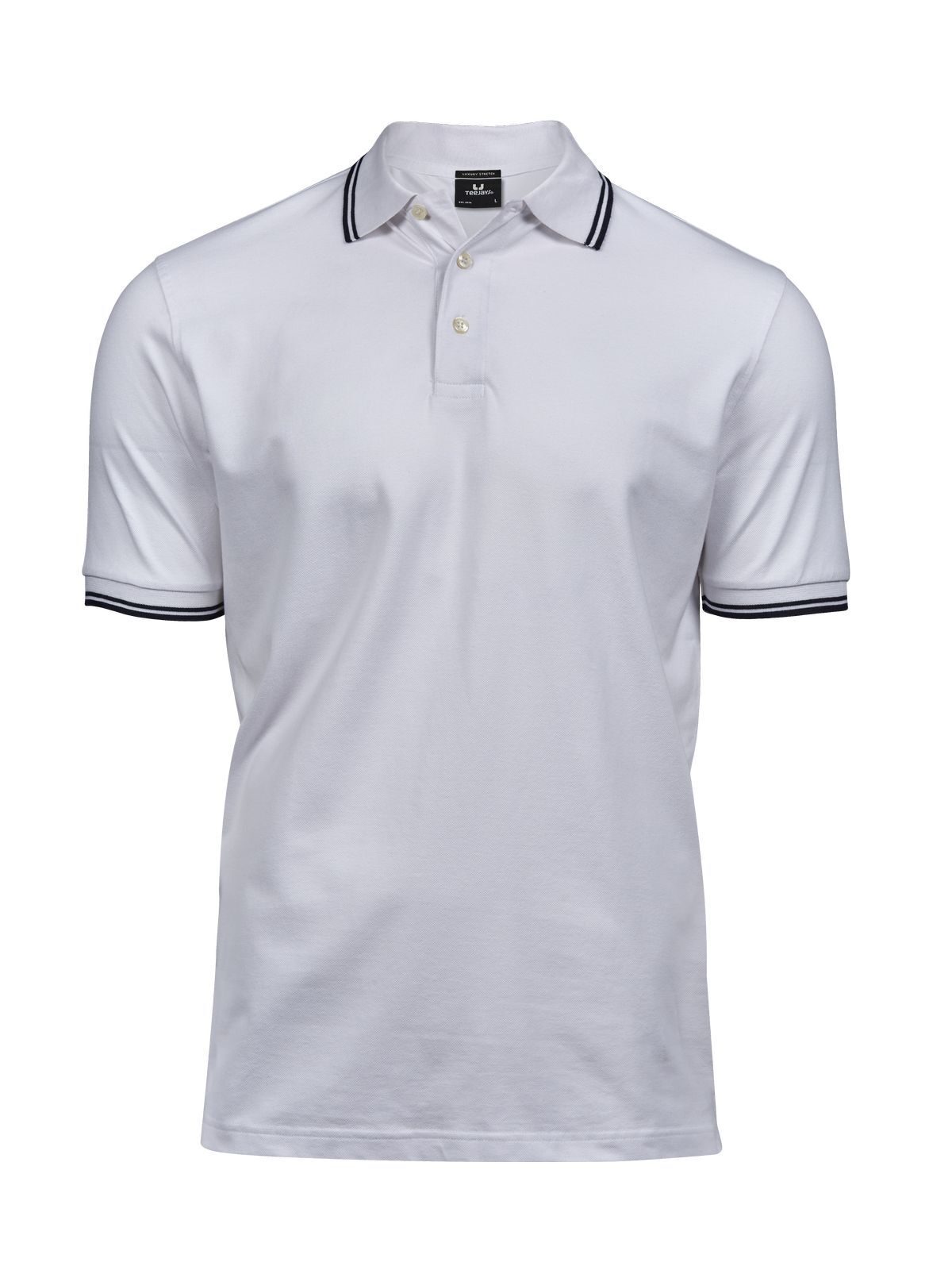 Luxe stretchpolo met strepen voor heren - Wit/Marineblauw