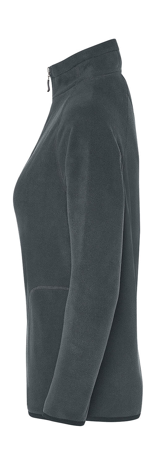 Damesjas met volledige ritssluiting, zonder label, van microfleece met kenmerkende print.