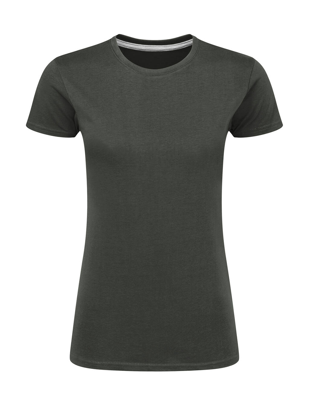 Dames T-shirt met logo, zonder label. - 130 - Houtskool