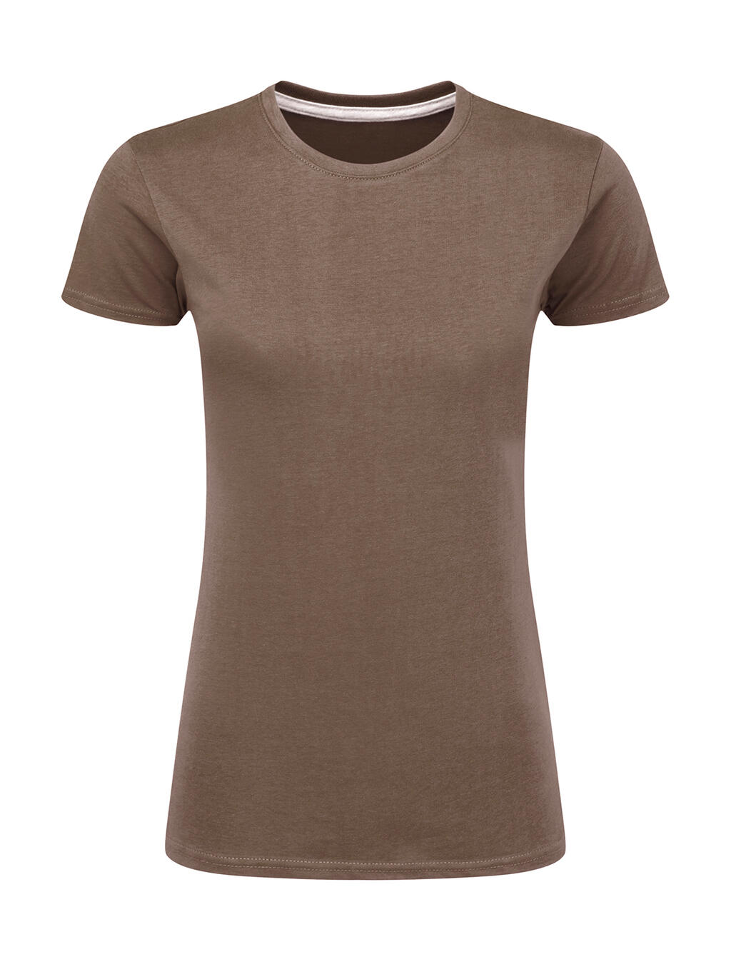 Dames T-shirt met logo, zonder label. - 709 - DIEP TAUPE