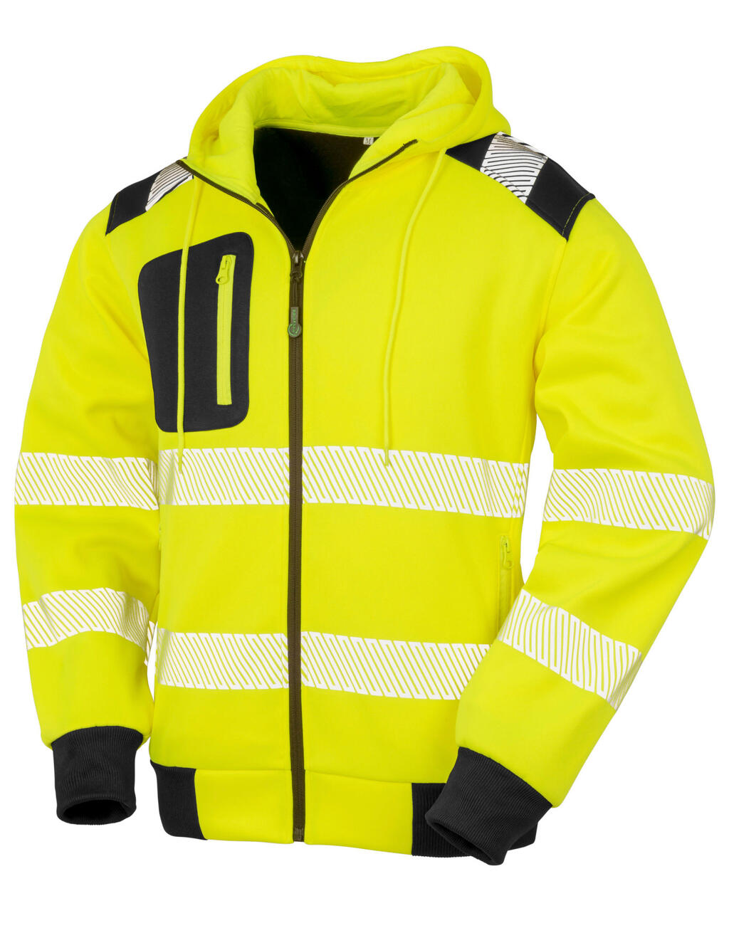 Veiligheidshoodie met ritssluiting, gemaakt van gerecycled materiaal - Fluorescerend geel/zwart