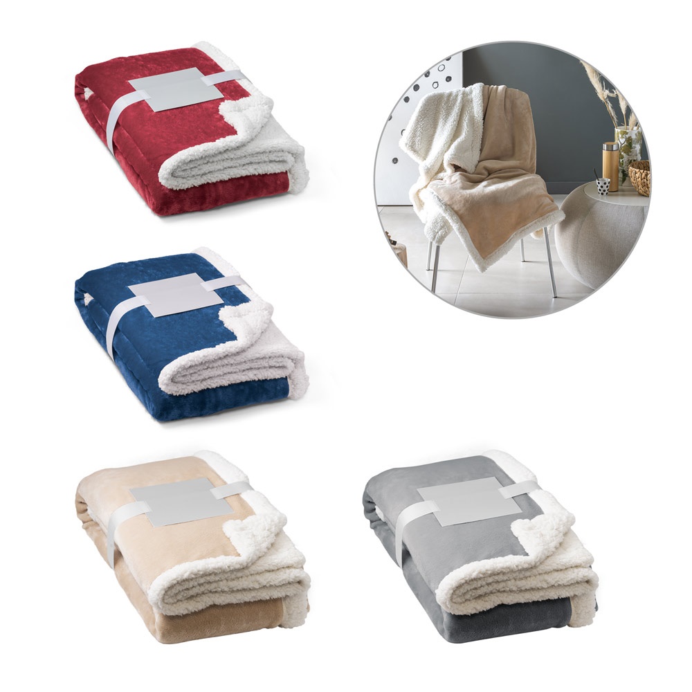 HEIDEN. Omkeerbare fleece deken (190 g/m²) met satijnen lint en personaliseerbare kaart.