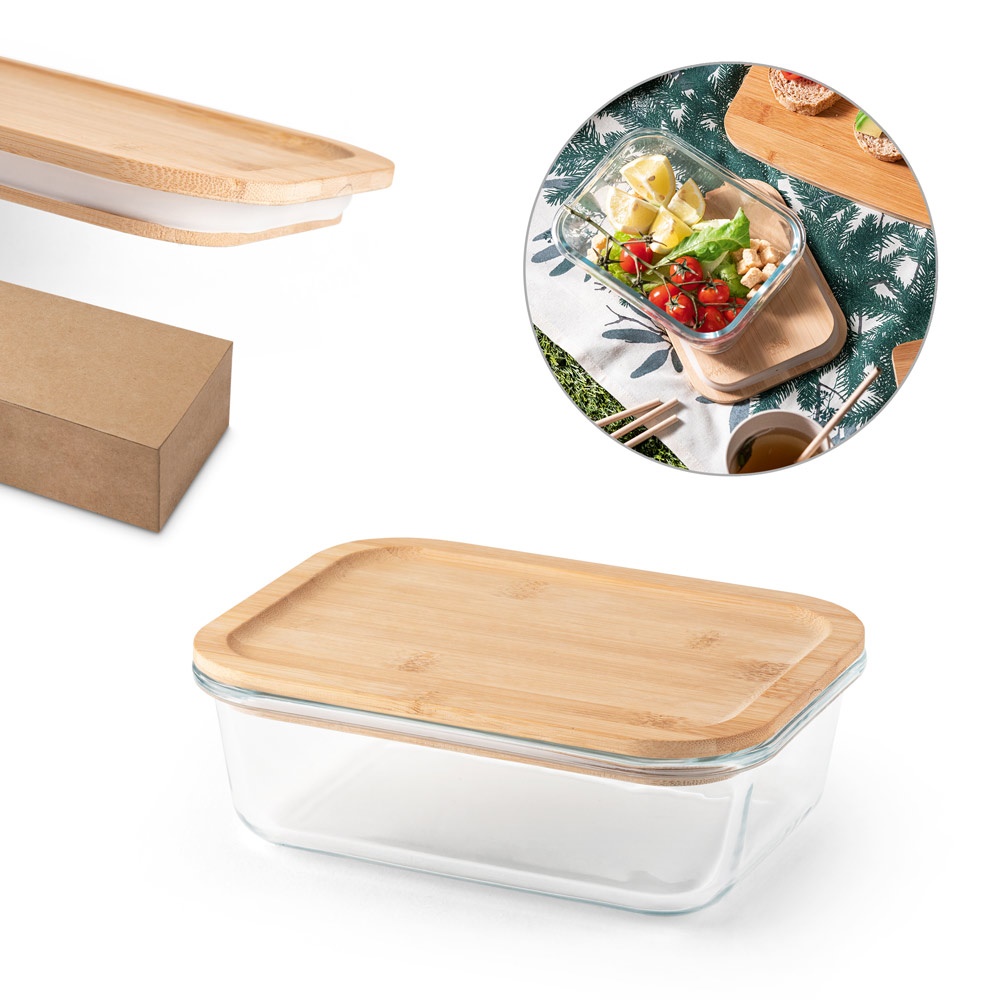 PORTOBELLO. Lunchbox. Luchtdichte container van borosilicaatglas met bamboe deksel, 1000 ml.