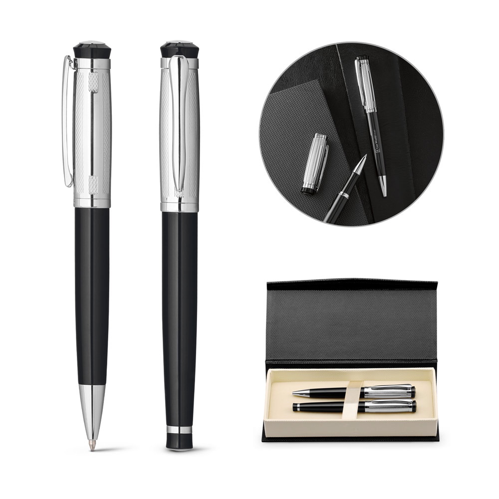ORLANDO. Set van metalen balpen en rollerpen met clip.