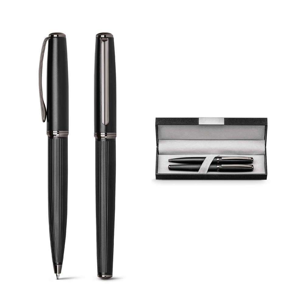 IMPERIO. Set van metalen balpen en rollerpen met draaimechanisme.