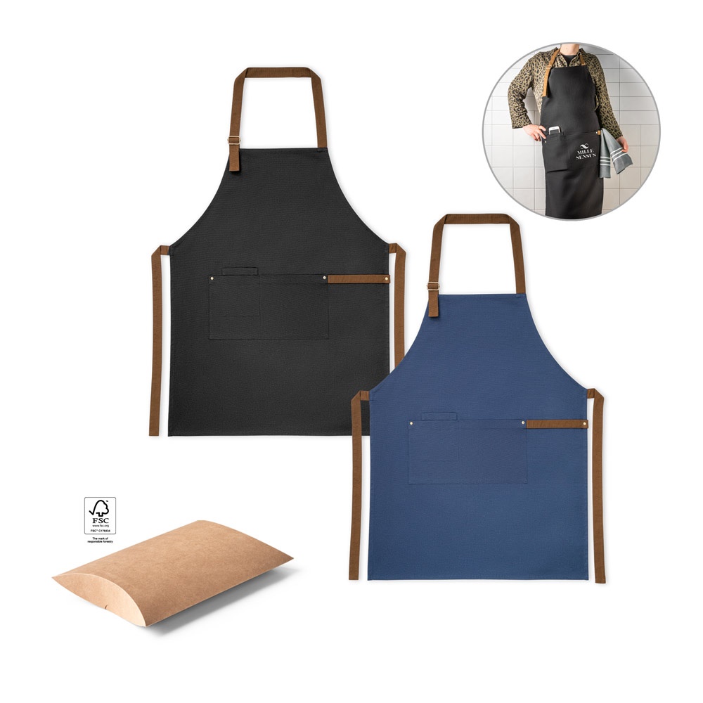 VESPER. Schort van 100% katoenen canvas (300 g/m²) met metalen details.