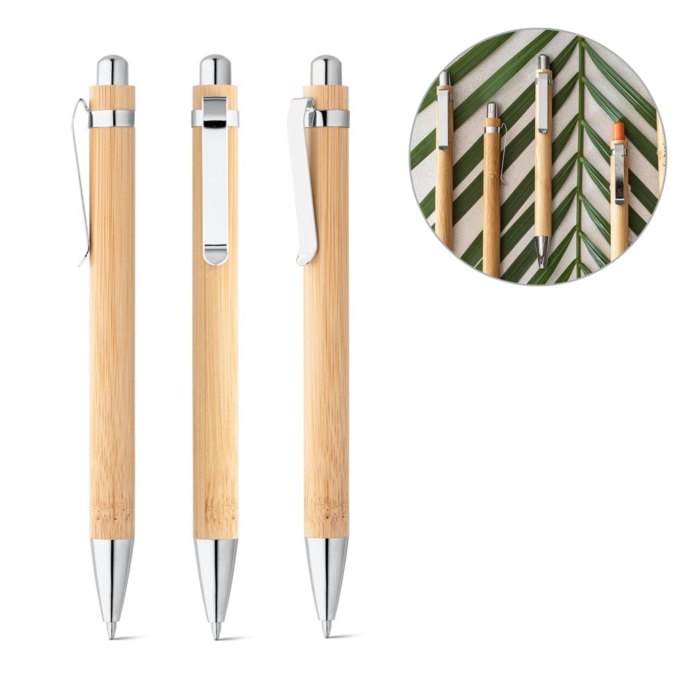 HERA. Stylo bille en bambou avec clip en métal.
