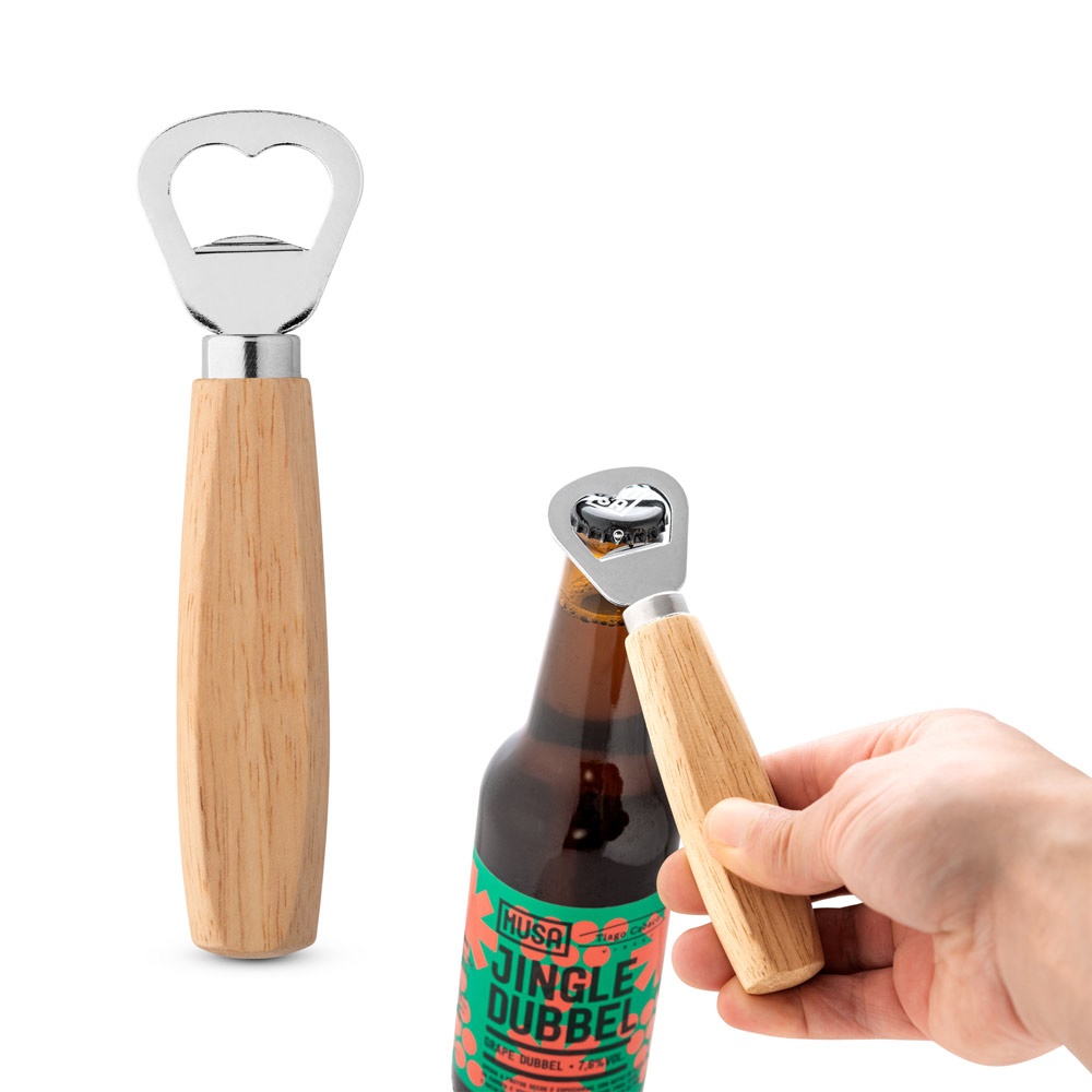 HOLZ. Flesopener van metaal en hout.
