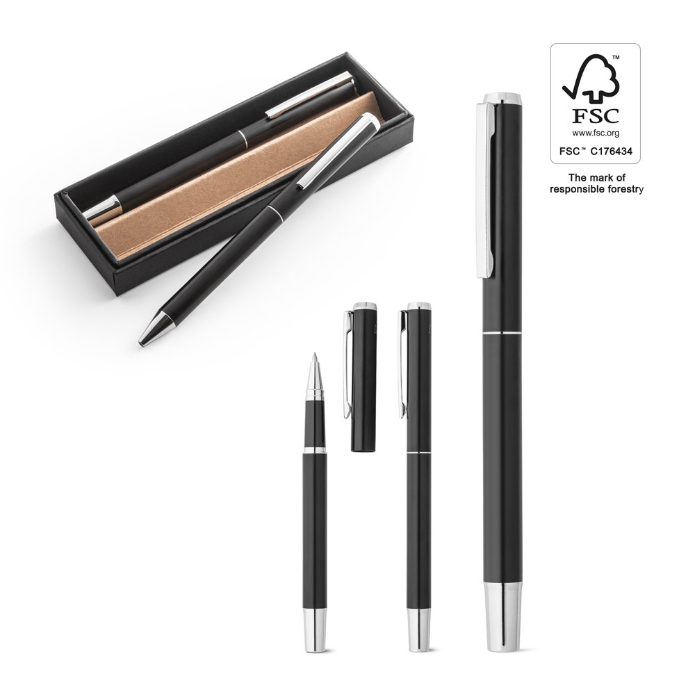 LEAH. Rollerballpen en balpen set, respectievelijk gemaakt van 94% aluminium en 94% aluminium, met clip.