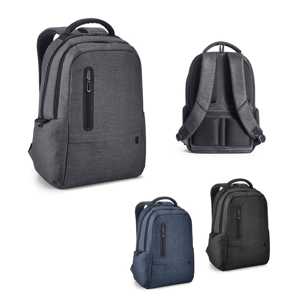 RE-BOSTON. Waterbestendige tweekleurige laptoprugzak van gerecycled nylon met 210D-vak.