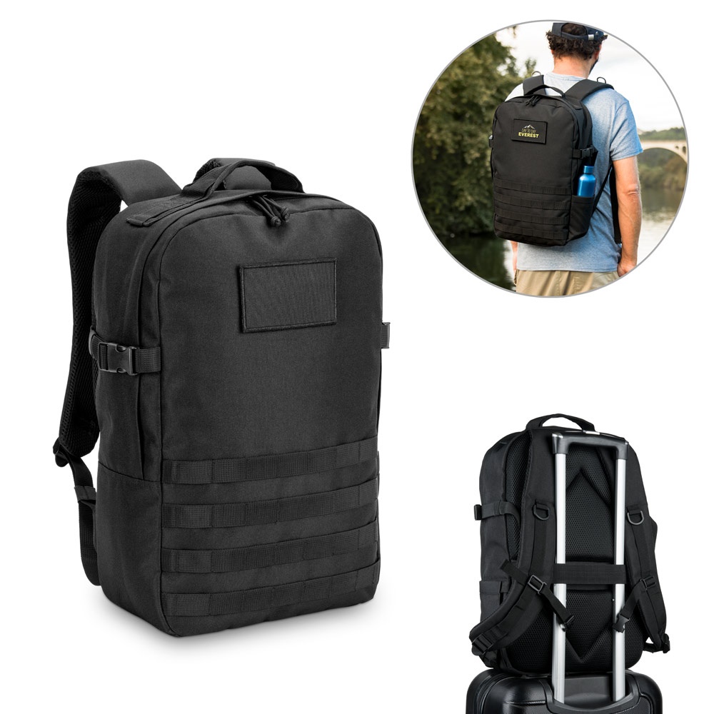 EDINBURGH BPACK. 17,3 inch rugzak in militaire stijl, gemaakt van 600D gerecycled polyester, met een hoge dichtheid en gevoerd met 210D gerecycled polyester.