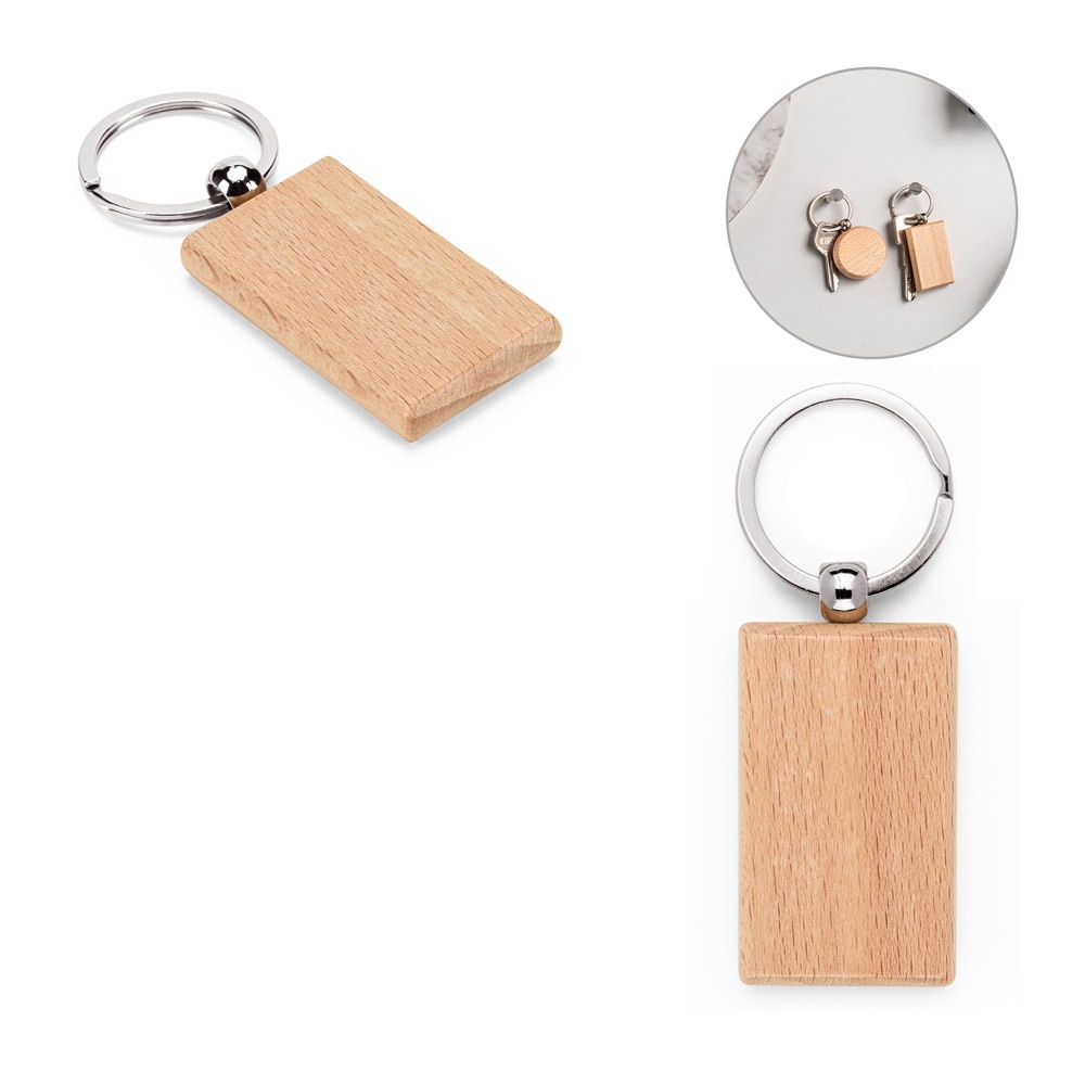 STEWIE. Rechthoekige sleutelhanger van beukenhout.
