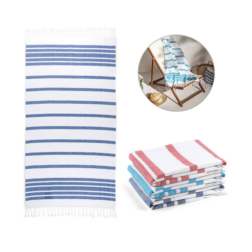 SARDENHA. Strandhanddoek gemaakt van 70% gerecycled katoen en 30% gerecycled polyester (180 g/m²).