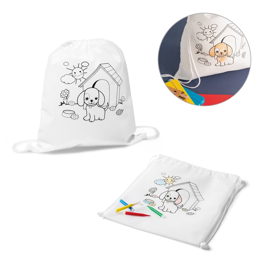 DRAWS. Rugzak met trekkoord en een tekening om in te kleuren (80 g/m²)