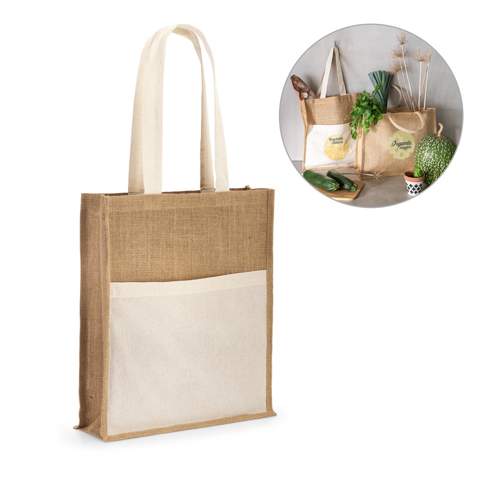 BRAGA. Jute tas (240 g/m²) met 100% katoenen binnenzak (140 g/m²).