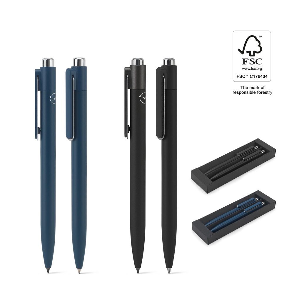 KYLIE SET. Set bestaande uit een balpen en een inktloze pen, beide gemaakt van aluminium (94% gerecycled).