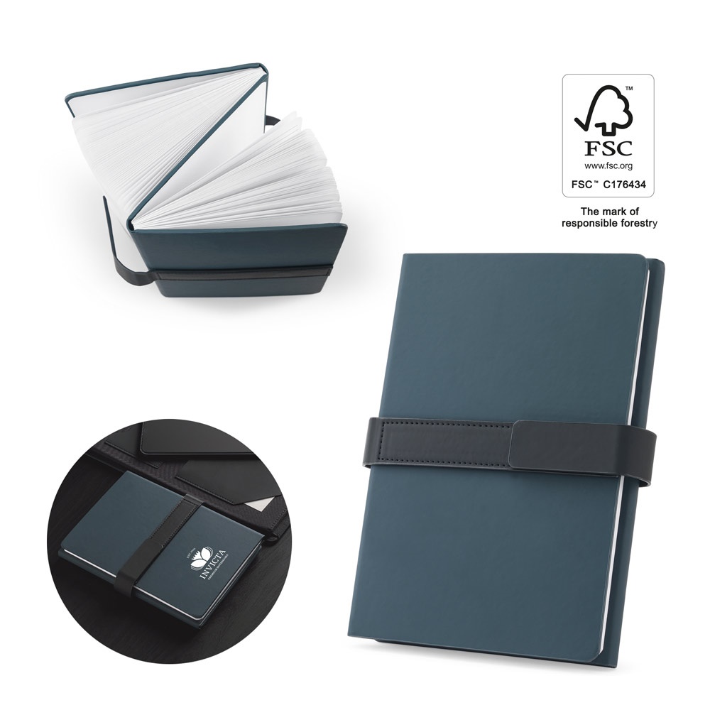 SANDERSON. A5 PU-notitieboekje (50% gerecycled) met twee blokken: gelinieerde pagina's en blanco pagina's.
