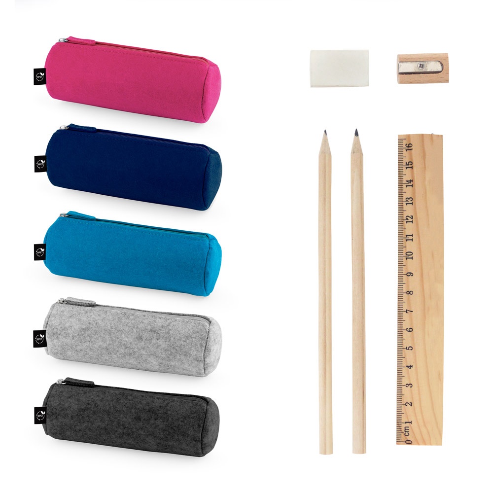 NOMAD. Multifunctioneel etui van gerecycled vilt (100% rPET) met liniaal, potloden, gum en puntenslijper.