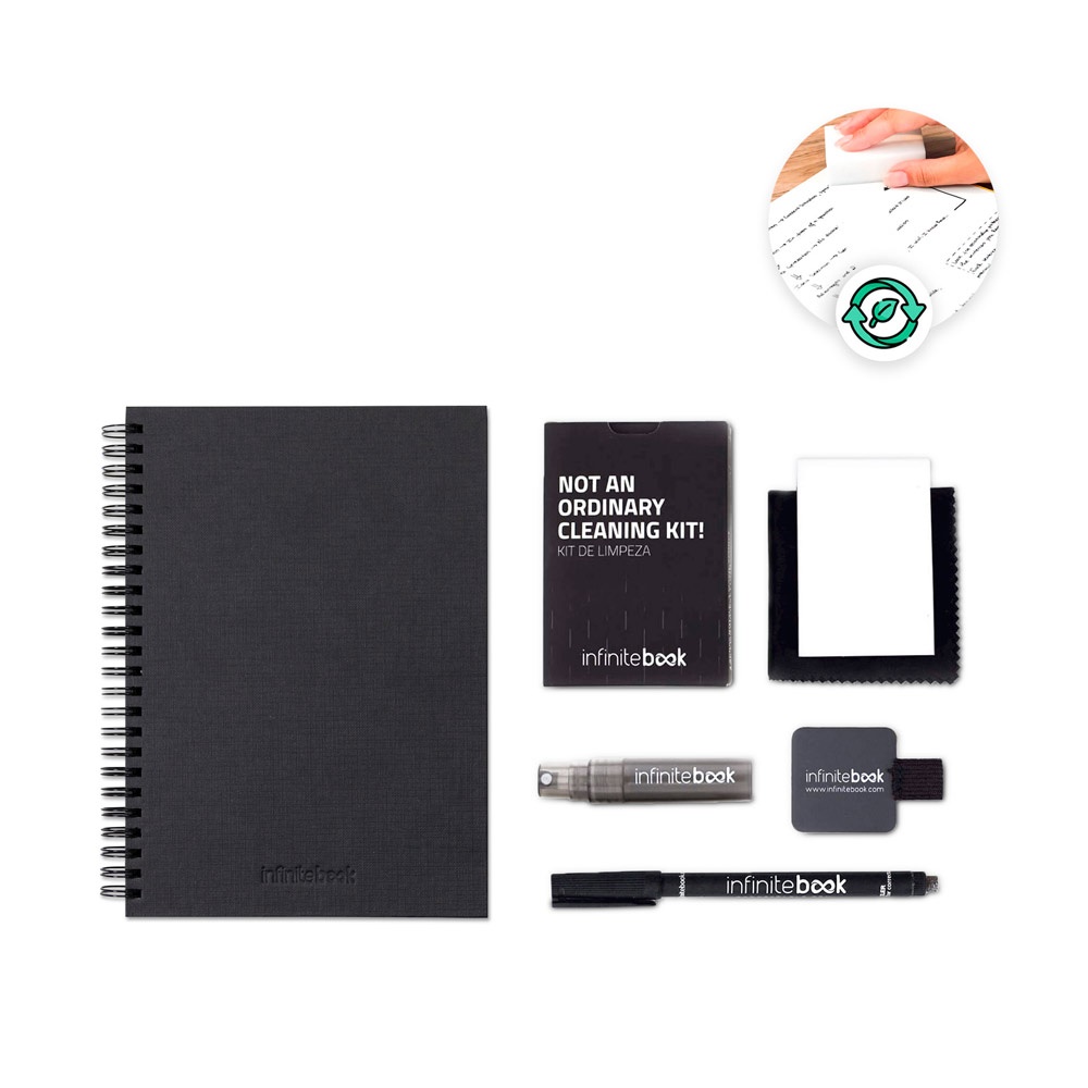 INFINITEBOOK A5 PLANNER TEXTUUR STARTERKIT. De set bevat een hardcover "Infinitebook", 1 schoonmaaksetje, 1 marker en 1 markerhouder.