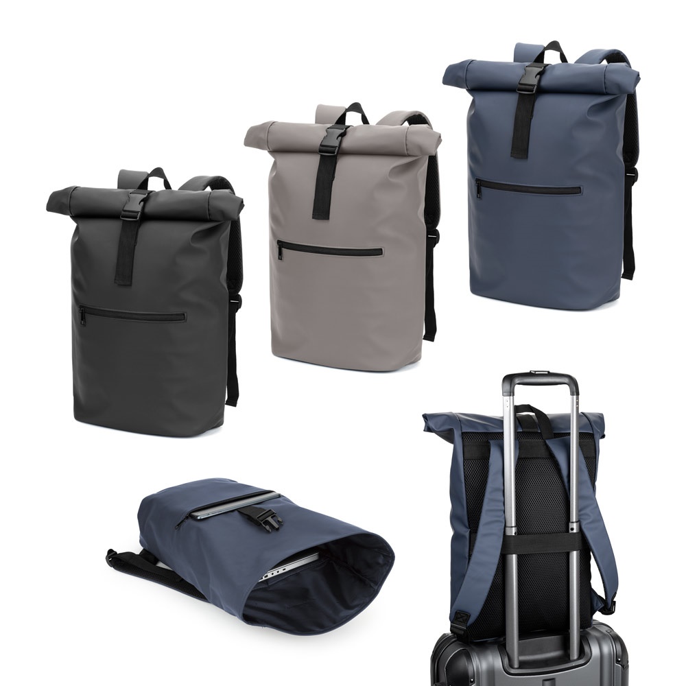 PORTLAND. Sac à dos en polyuréthane à fermeture enroulable avec compartiment pour ordinateur portable de 16 pouces.