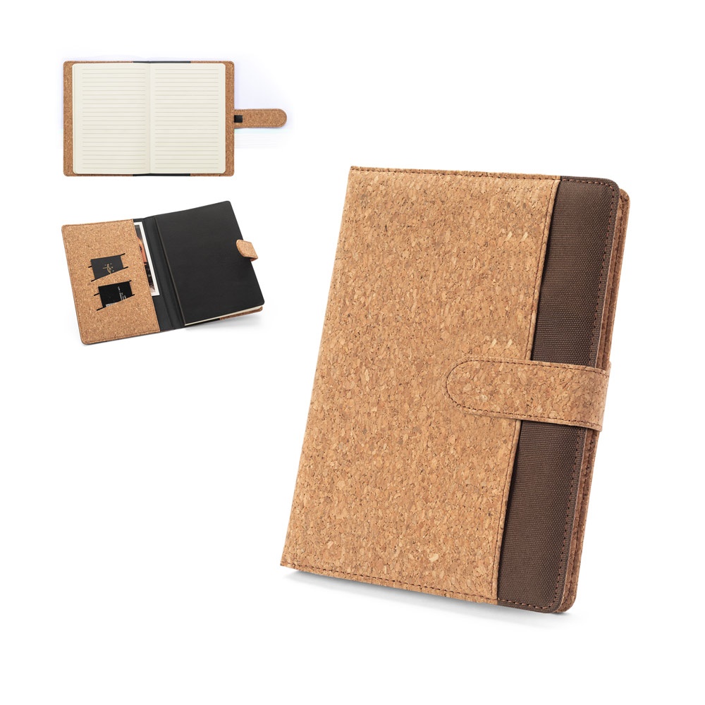 FIELDING. A5-map van kurk en gerecycled polyester (100% rPET) met uitneembaar notitieblok.