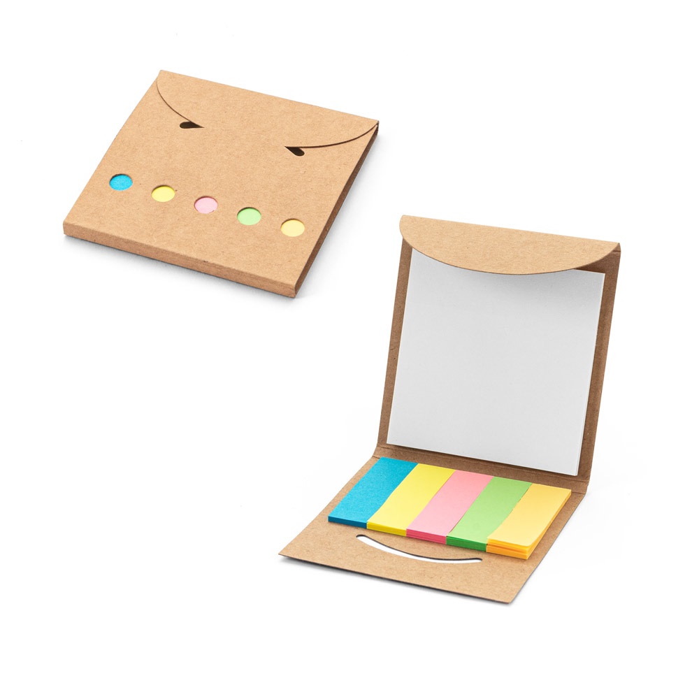 AINSLEY. 2-in-1 kantoorset, gemaakt van 100% gerecycled papier, met 6 plaknotitieblokken.