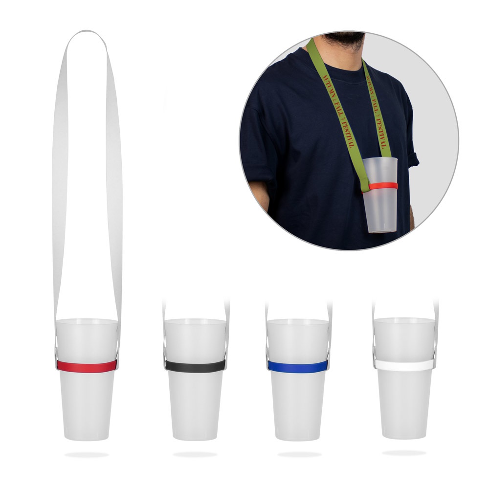 ROTHERHAM. SUBLIMATION Long II (20 mm) Duo Lanière en polyester recyclé (100 % rPET) avec porte-gobelet en silicone
