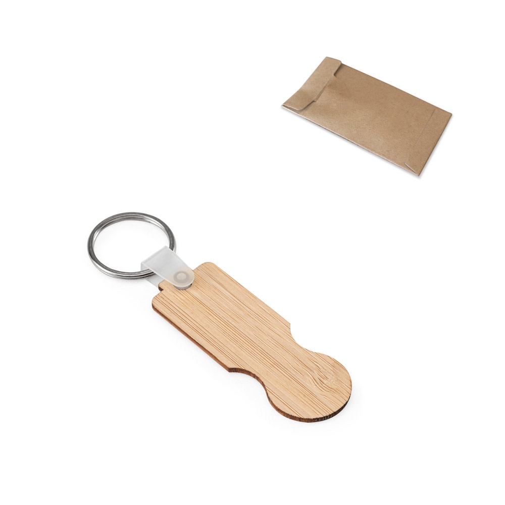 SHOPZ. Bamboe sleutelhanger met muntvormig uiteinde