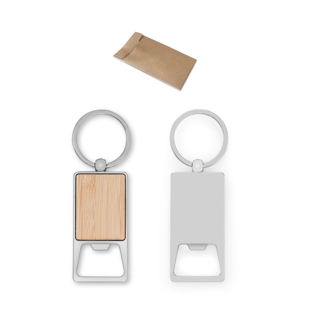 SYLVESTER. Rechthoekige ijzeren sleutelhanger met flesopener.